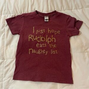 Rudolph eats naughty list custom kid shirt Christmas 4t Kavio kids red gold